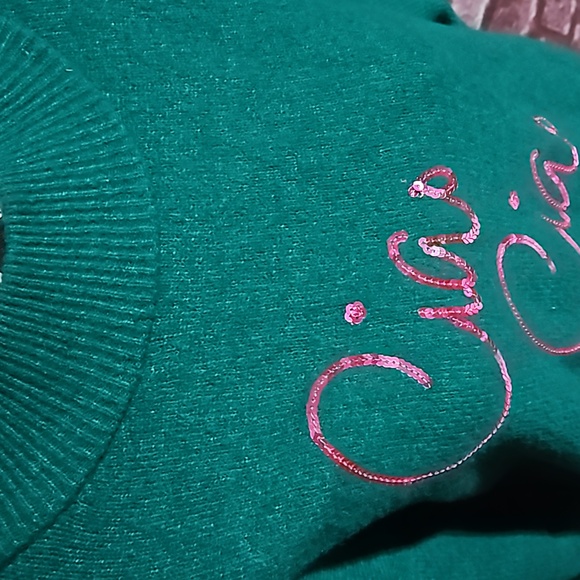 A New Day Jade Green & Pink Sequin Sweater "Ciao" NWT Size Med - Picture 2 of 9